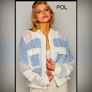 Bp213-2🩵🤍POL perfection in Blue+White  Jacket with Geometric Design+mesh insert